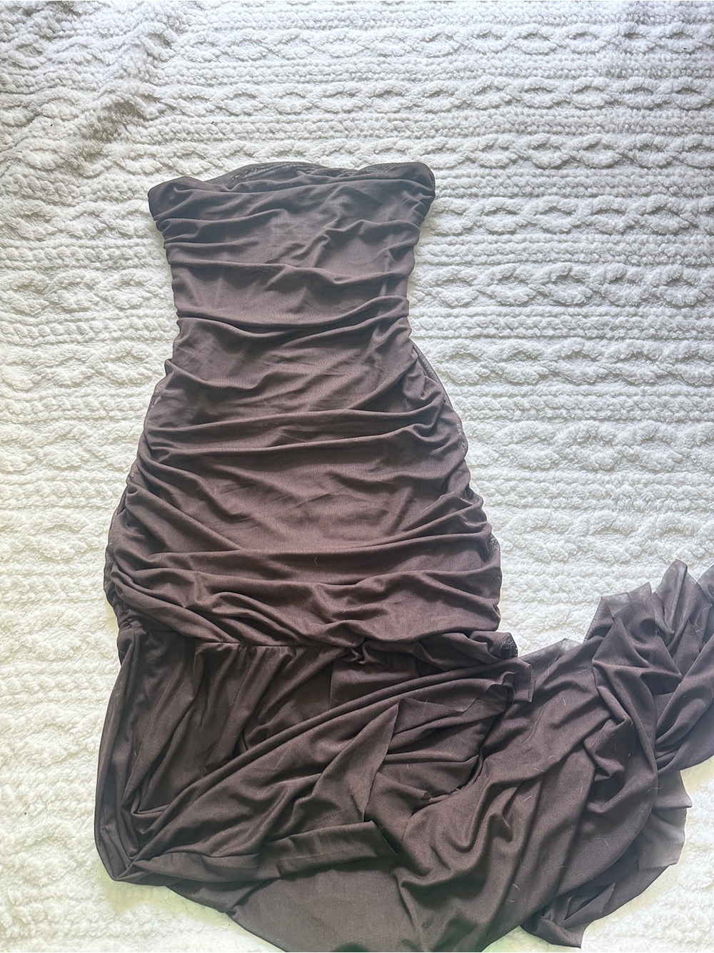 Strapless Ruched Maxi Dress in Brown